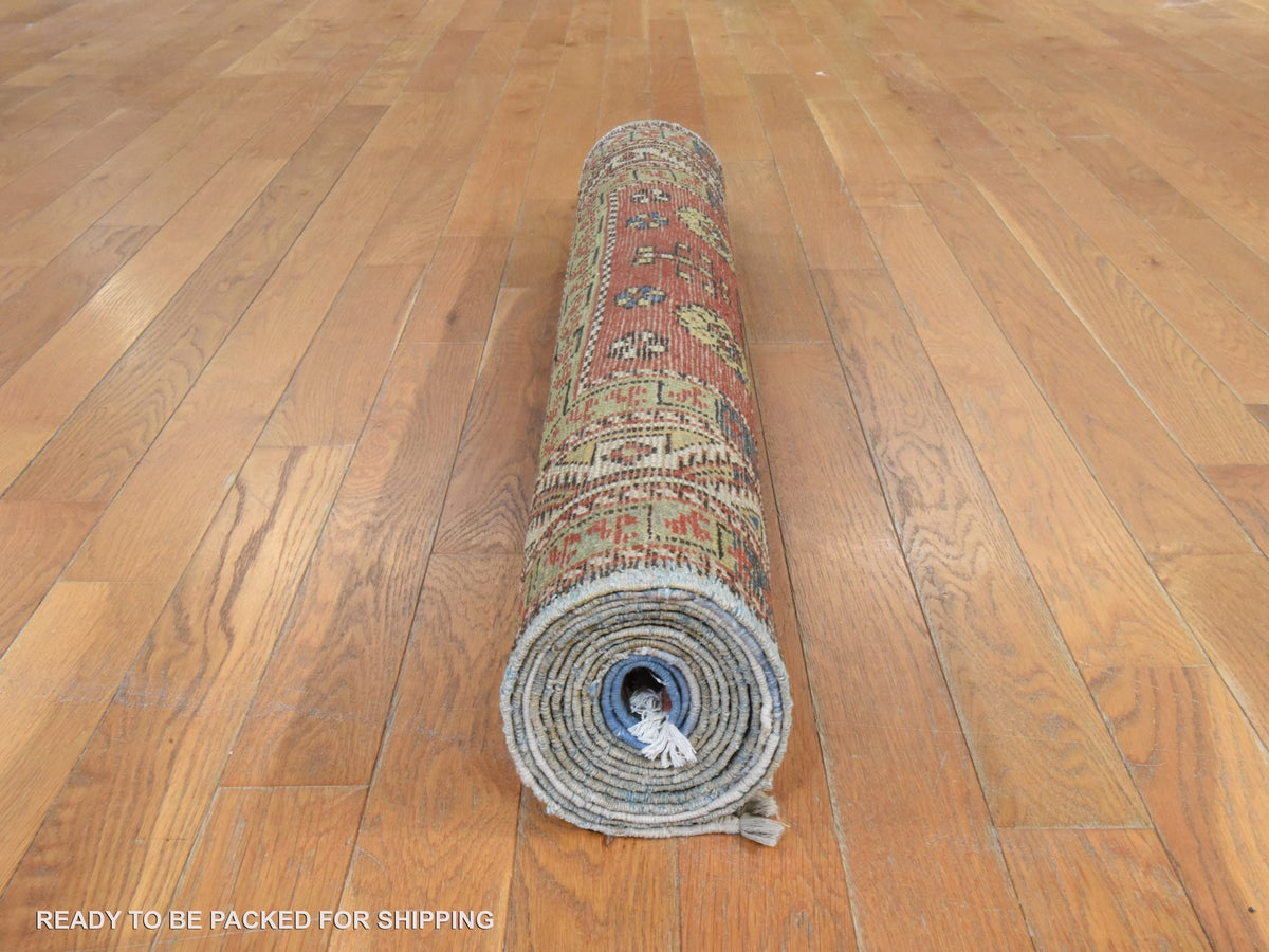 Kazak Antique hand-knotted wool runner in Red & Ivory, 3'4" x 11'2" — SKU O078502 (view 6)