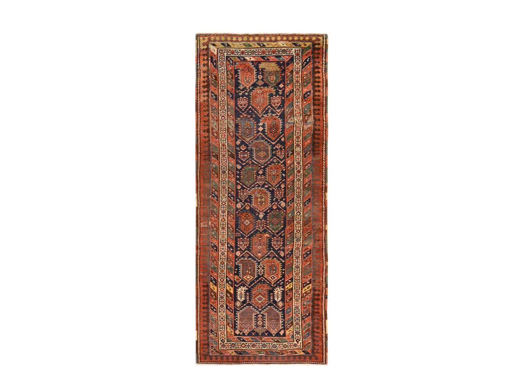 Blue 3'10" x 9'10" Antique Hand knotted Wool Rug - Sku: O078504
