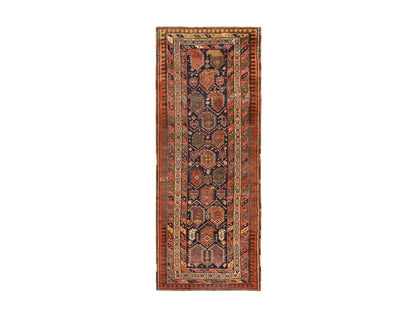 Blue 3'10" x 9'10" Antique Hand knotted Wool Rug - Sku: O078504