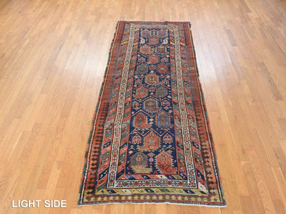 Blue 3'10" x 9'10" Antique Hand knotted Wool Rug - Sku: O078504