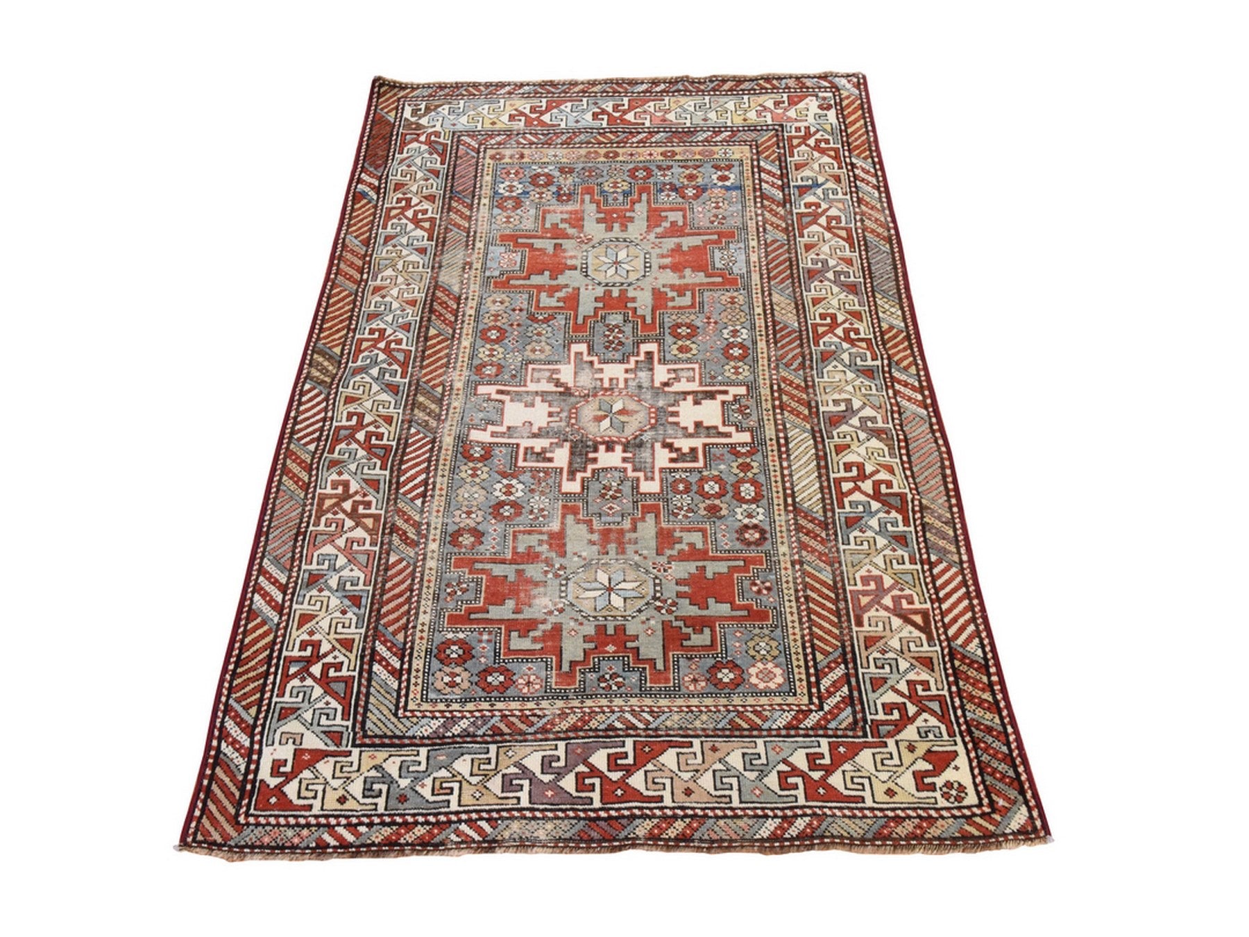 Antique hand-knotted wool rug in Gray & Ivory, 3'5" x 5'1" — SKU O078507