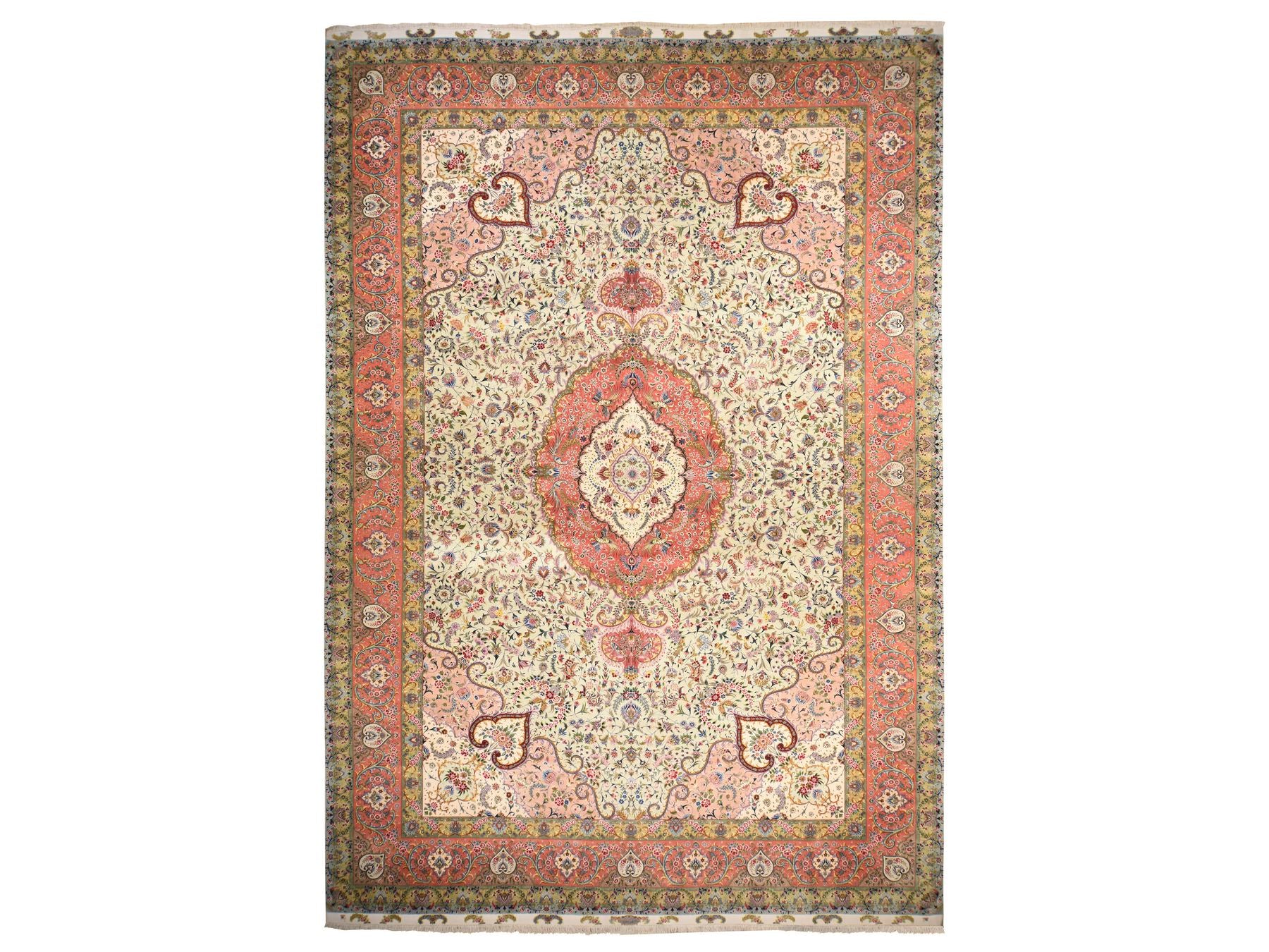 Ivory 13'0" x 20'3" Persian Hand knotted Wool/Silk Rug - Sku: O078508