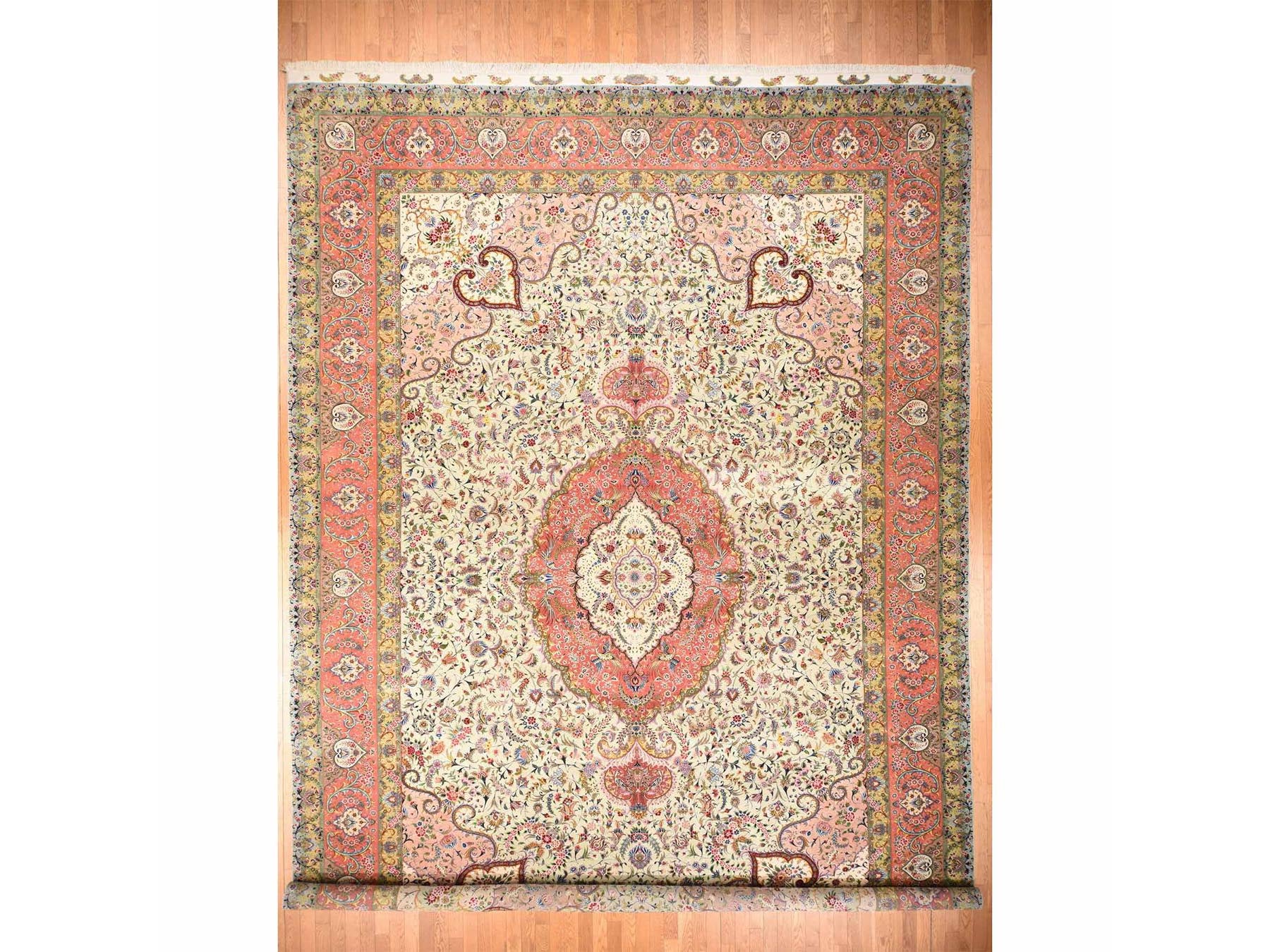 Ivory 13'0" x 20'3" Persian Hand knotted Wool/Silk Rug - Sku: O078508