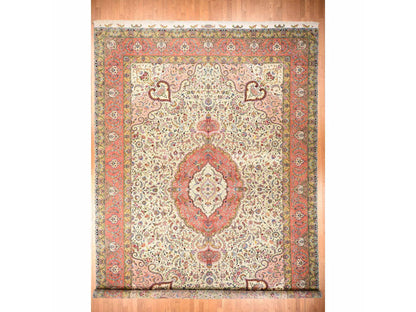 Ivory 13'0" x 20'3" Persian Hand knotted Wool/Silk Rug - Sku: O078508