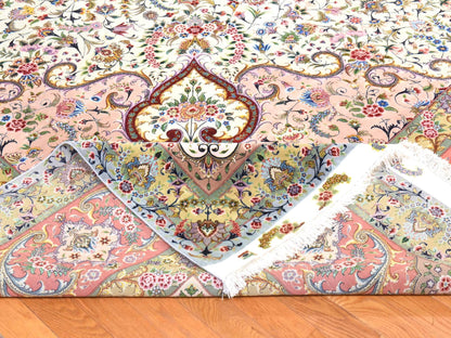 Tabriz Persian hand-knotted wool/silk rug in Ivory & Pink, 13' x 20'3" — SKU O078508 (view 5)