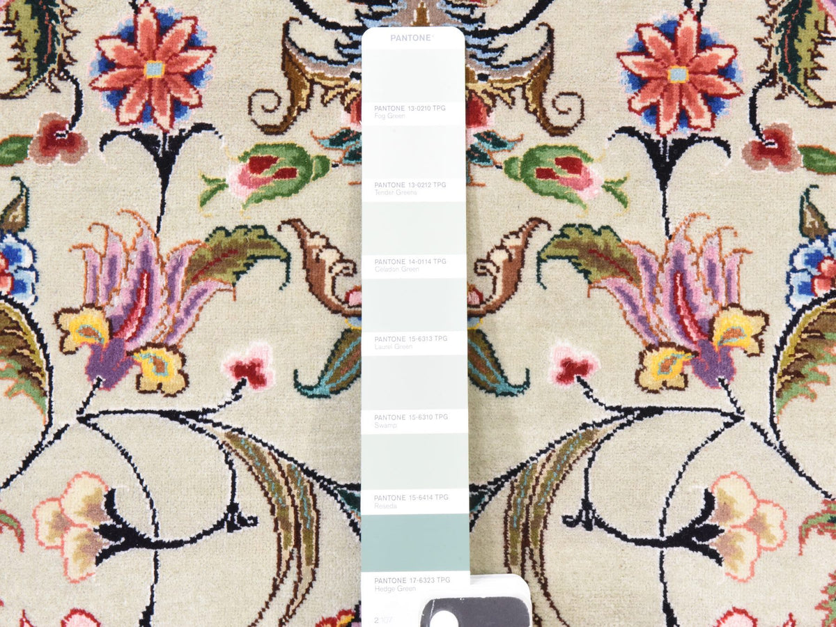 Tabriz Persian hand-knotted wool/silk rug in Ivory & Pink, 13' x 20'3" — SKU O078508 (view 7)