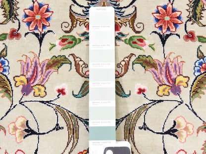 Tabriz Persian hand-knotted wool/silk rug in Ivory & Pink, 13' x 20'3" — SKU O078508 (view 7)