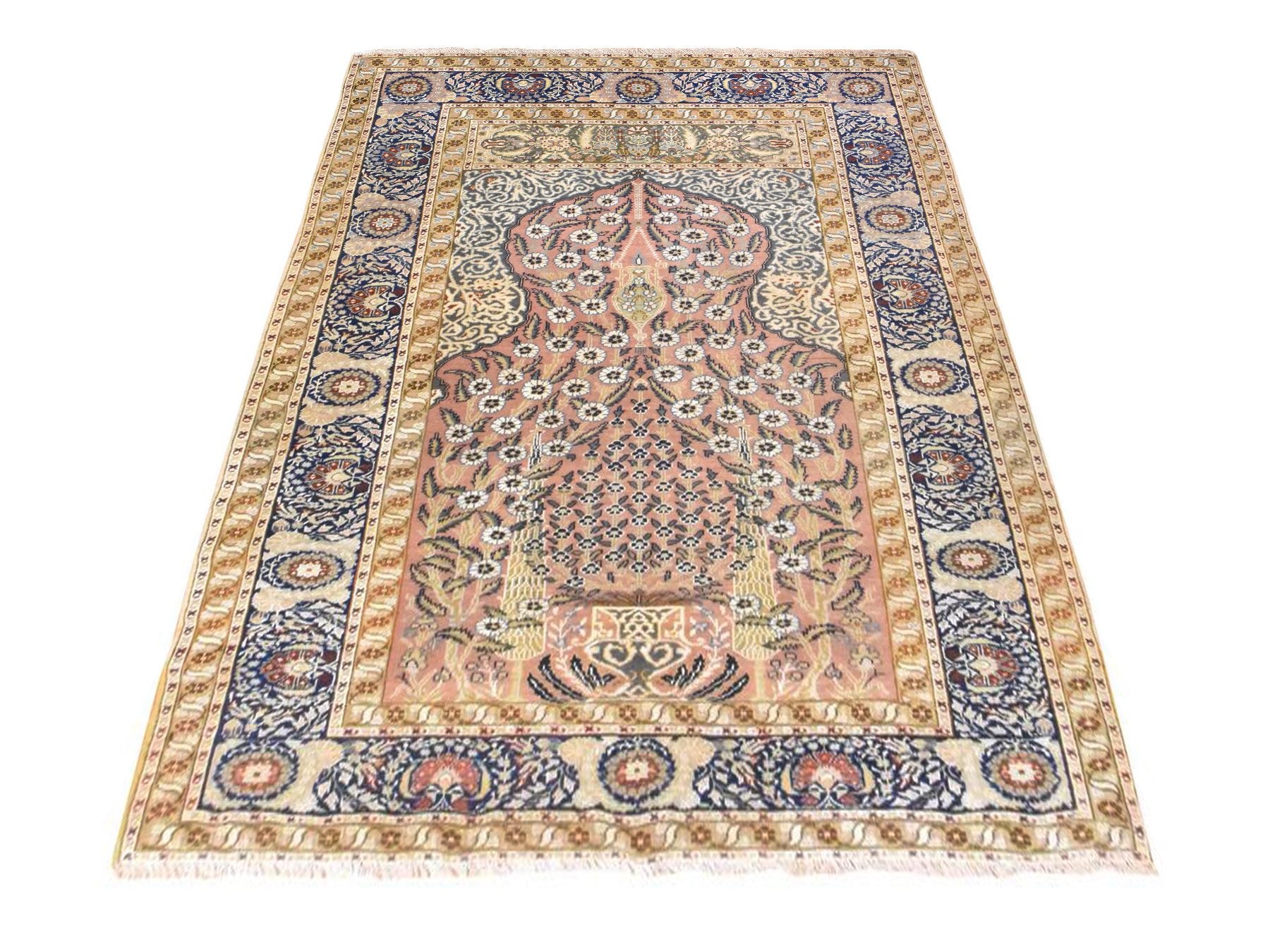 Fine Oriental hand-knotted wool rug in Pink, 4'2" x 5'8" — SKU O078510