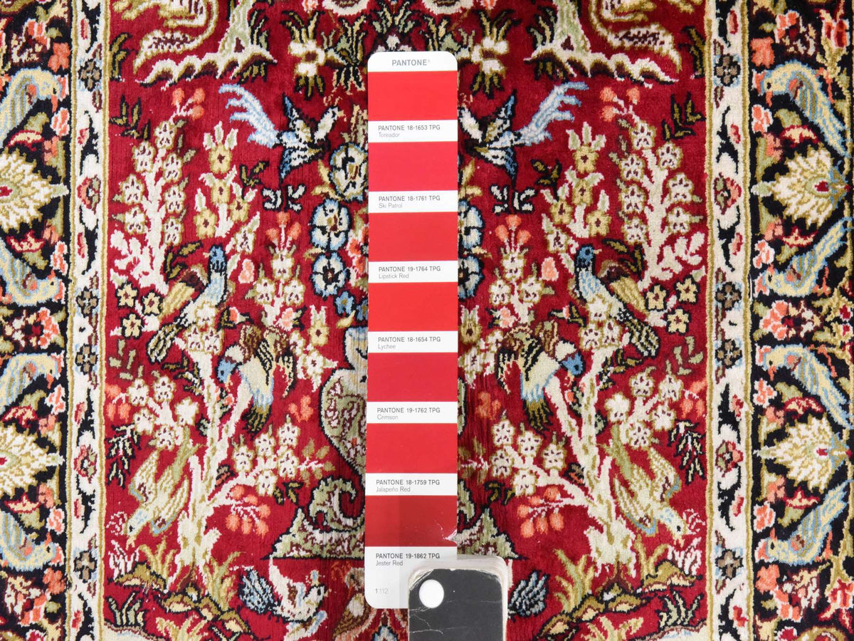 Fine Oriental hand-knotted silk rug in Red & Chocolate Brown, 1'7" x 2' — SKU O078511 (view 2)