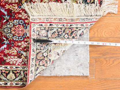 Fine Oriental hand-knotted silk rug in Red & Chocolate Brown, 1'7" x 2' — SKU O078511 (view 3)