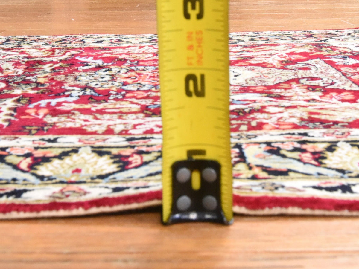 Fine Oriental hand-knotted silk rug in Red & Chocolate Brown, 1'7" x 2' — SKU O078511 (view 4)