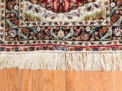Fine Oriental hand-knotted silk rug in Red & Chocolate Brown, 1'7" x 2' — SKU O078511 (view 5)