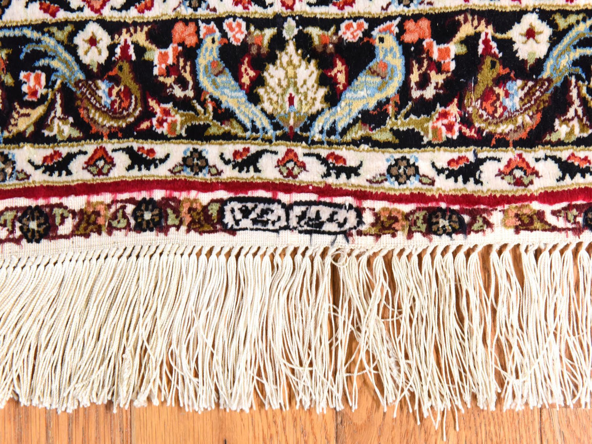 Fine Oriental hand-knotted silk rug in Red & Chocolate Brown, 1'7" x 2' — SKU O078511 (view 6)