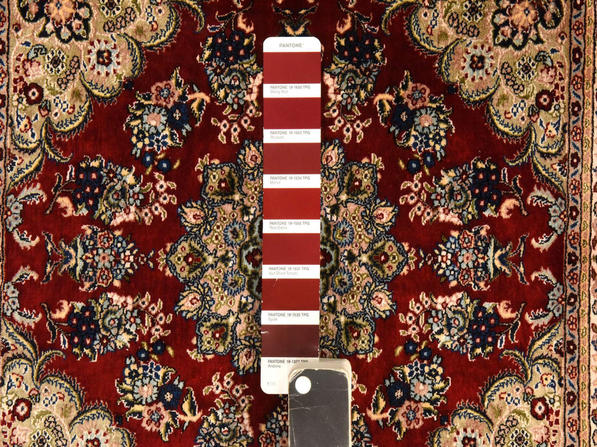 Fine Oriental hand-knotted silk rug in Red & Ivory, 2' x 2'1" — SKU O078512 (view 3)