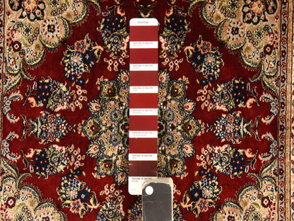 Fine Oriental hand-knotted silk rug in Red & Ivory, 2' x 2'1" — SKU O078512 (view 3)