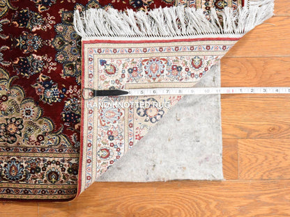 Fine Oriental hand-knotted silk rug in Red & Ivory, 2' x 2'1" — SKU O078512 (view 4)