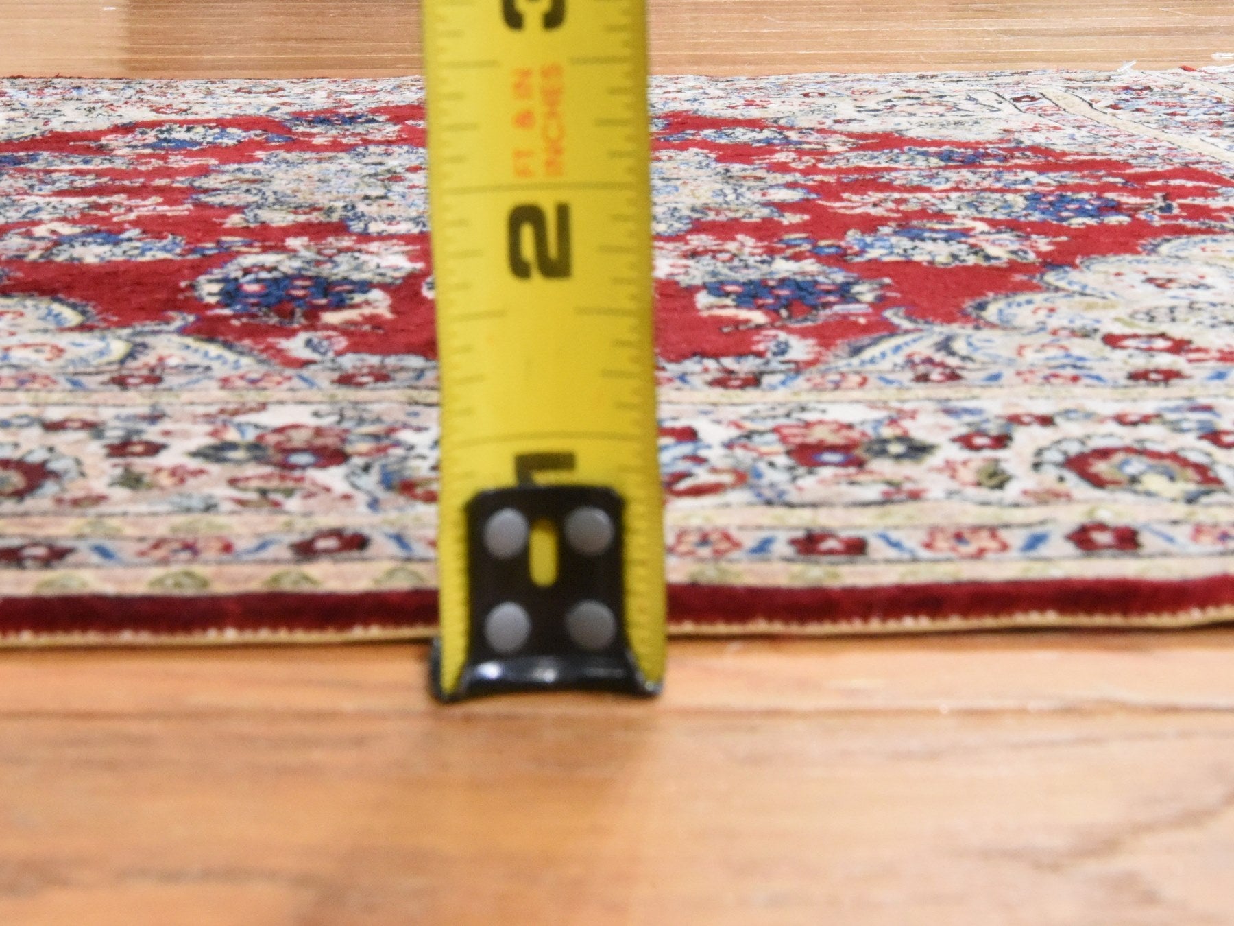 Fine Oriental hand-knotted silk rug in Red & Ivory, 2' x 2'1" — SKU O078512 (view 5)