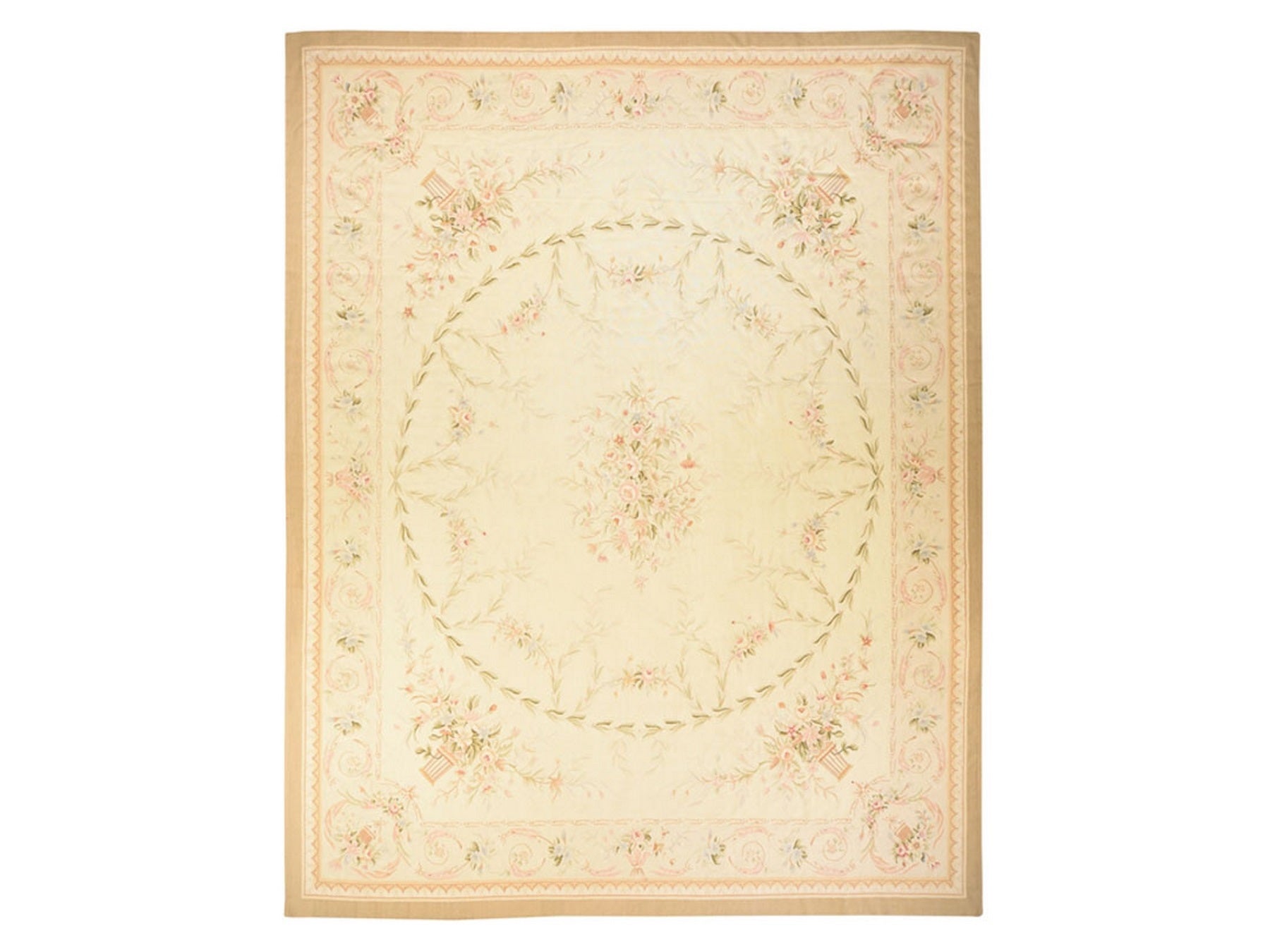 Aubusson Flat-Weave hand-knotted wool rug in Ivory, 11'9" x 15' — SKU O078514