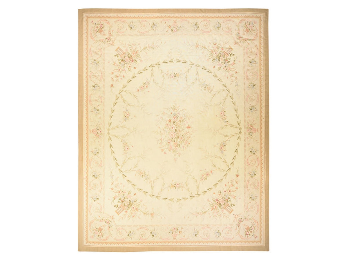Aubusson Flat-Weave hand-knotted wool rug in Ivory, 11'9" x 15' — SKU O078514