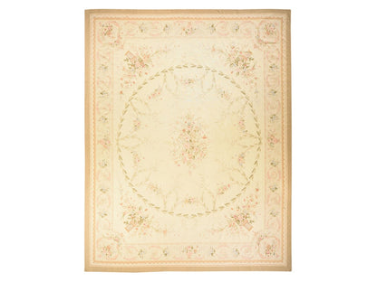 Aubusson Flat-Weave hand-knotted wool rug in Ivory, 11'9" x 15' — SKU O078514