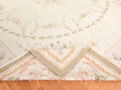 Aubusson Flat-Weave hand-knotted wool rug in Ivory, 11'9" x 15' — SKU O078514 (view 6)