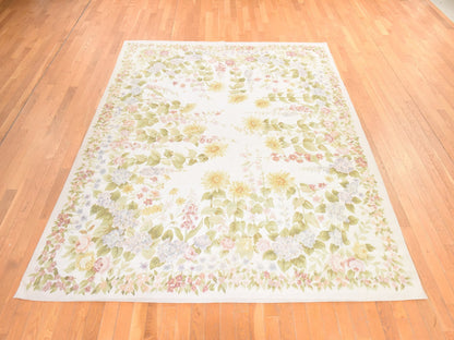 Aubusson Flat-Weave hand-knotted wool rug in Ivory, 8' x 10'2" — SKU O078517 (view 2)