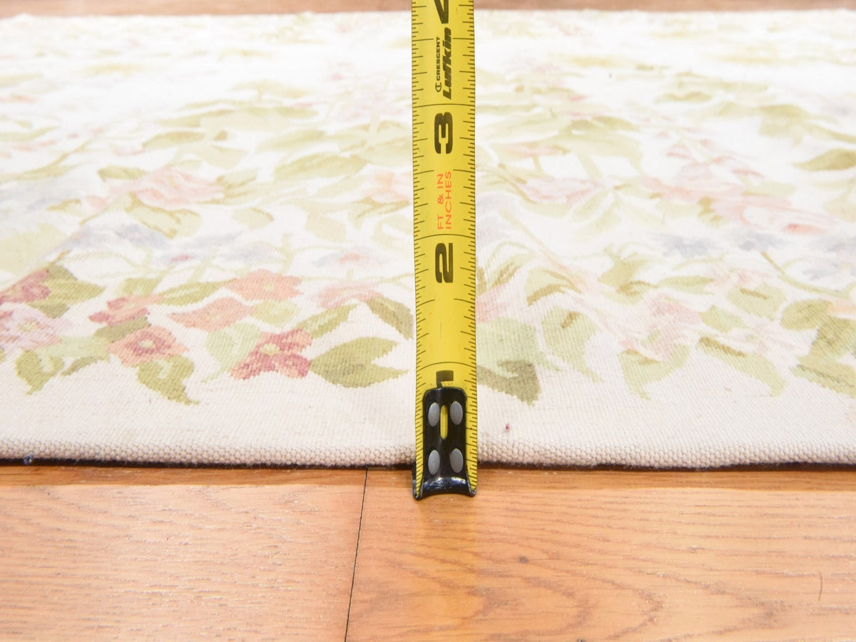 Aubusson Flat-Weave hand-knotted wool rug in Ivory, 8' x 10'2" — SKU O078517 (view 9)