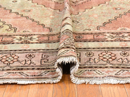 Beige 6'3" x 12'8" Antique Hand knotted Wool Rug - Sku: O078520