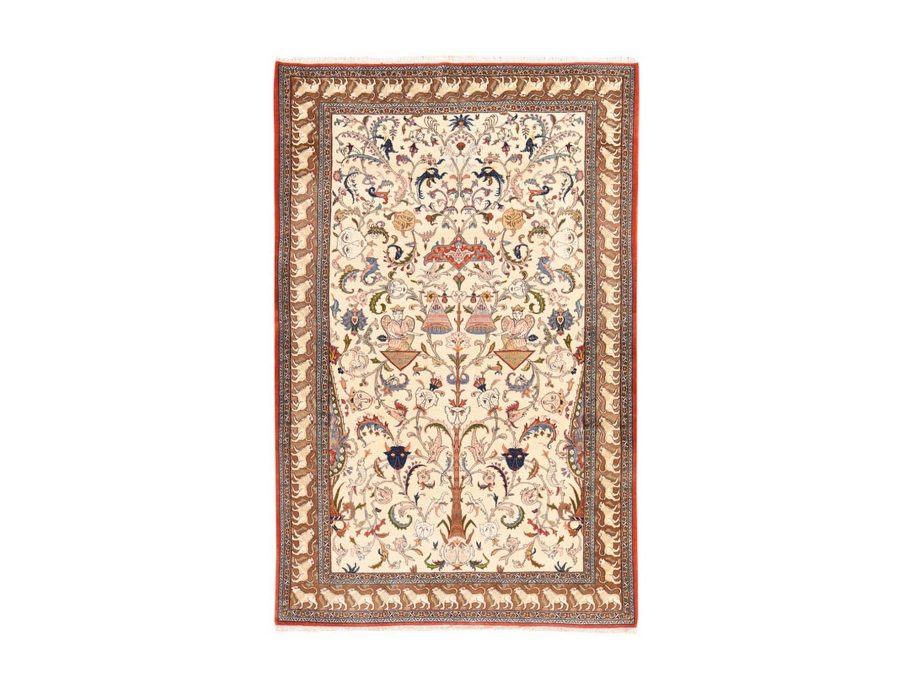 Vintage hand-knotted wool rug in Ivory & Brown, 6' x 9'5" — SKU O078523