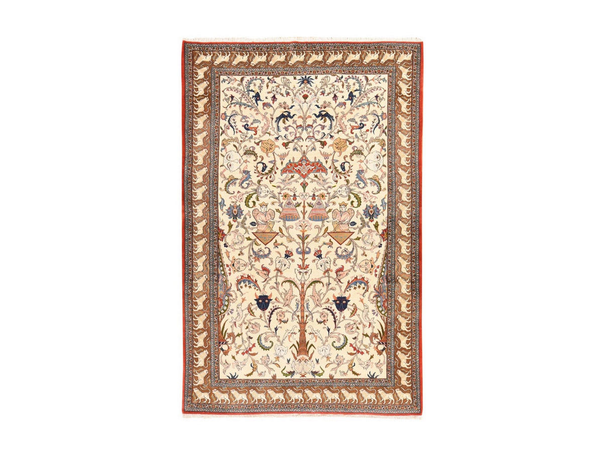 Vintage hand-knotted wool rug in Ivory & Brown, 6' x 9'5" — SKU O078523
