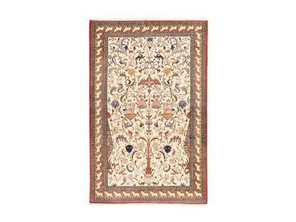 Vintage hand-knotted wool rug in Ivory & Brown, 6' x 9'5" — SKU O078523