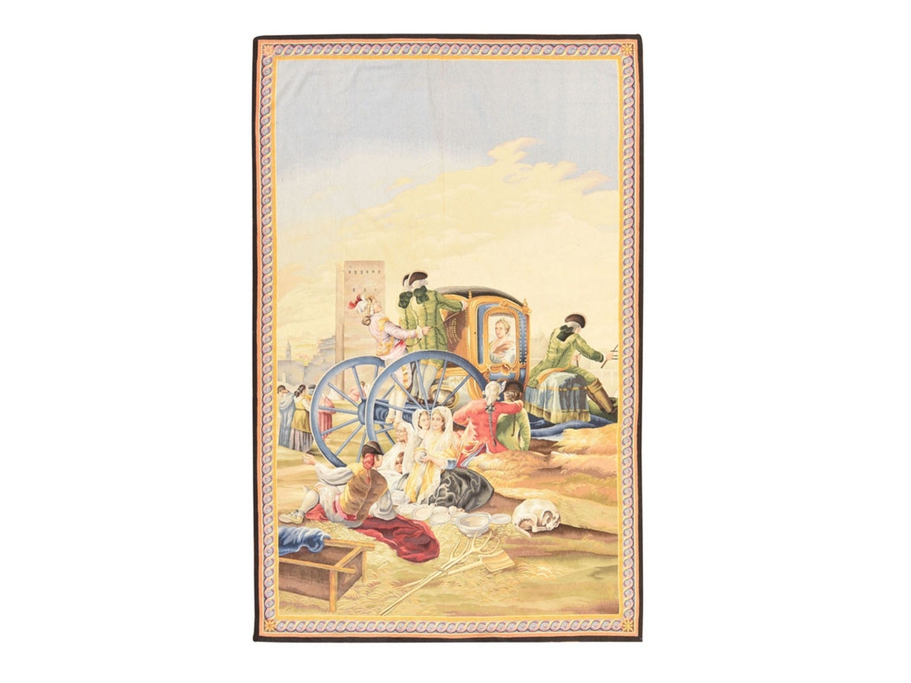 Aubusson Flat-Weave hand-knotted wool rug in Ivory & Light Blue, 6'3" x 9'9" — SKU O078524