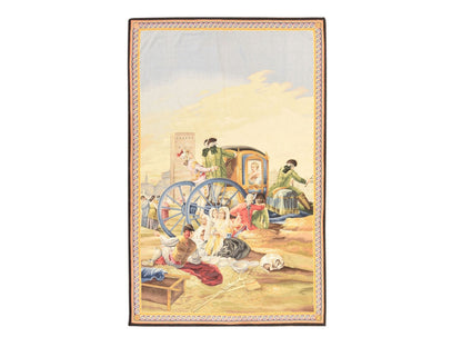 Aubusson Flat-Weave hand-knotted wool rug in Ivory & Light Blue, 6'3" x 9'9" — SKU O078524