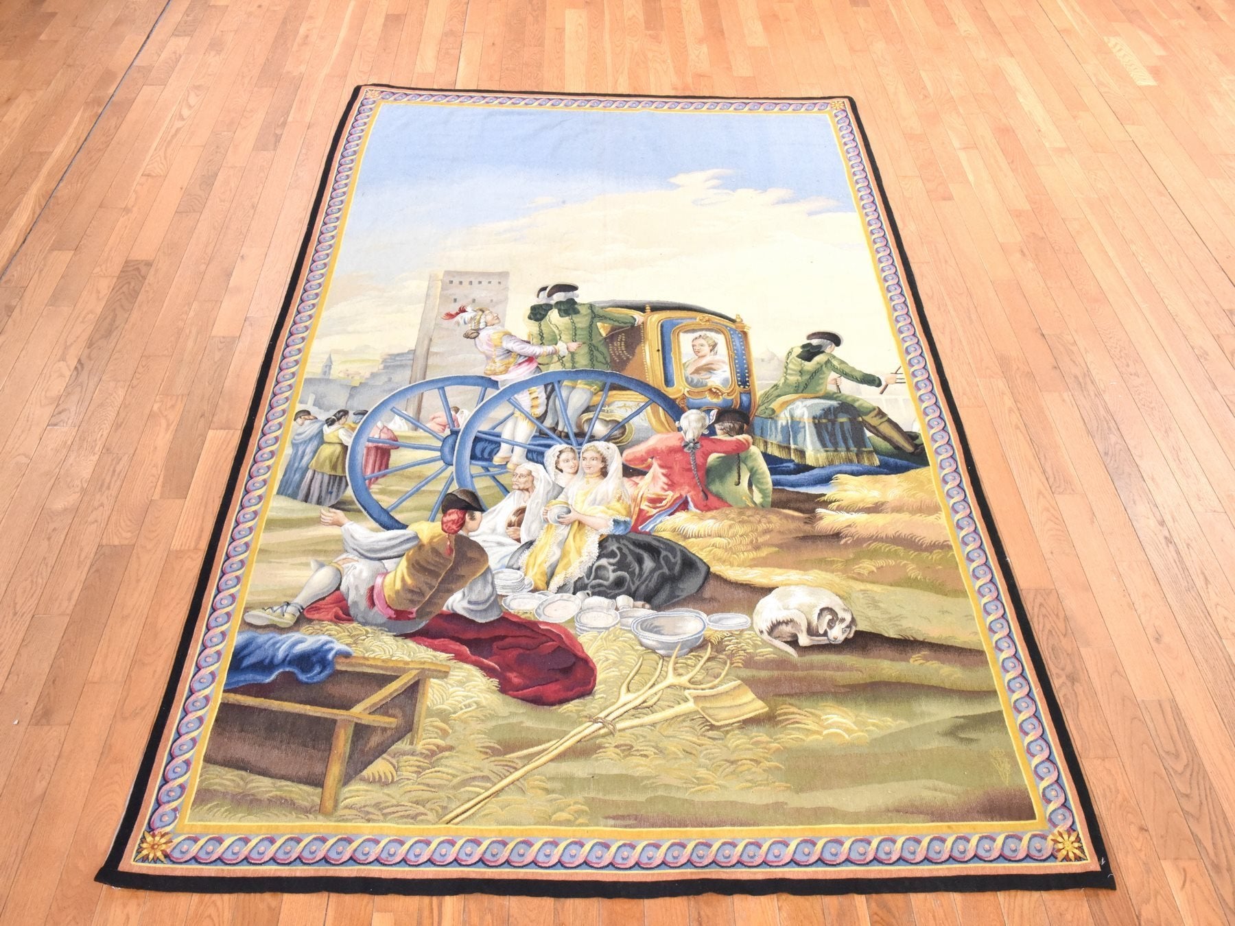 Aubusson Flat-Weave hand-knotted wool rug in Ivory & Light Blue, 6'3" x 9'9" — SKU O078524 (view 2)