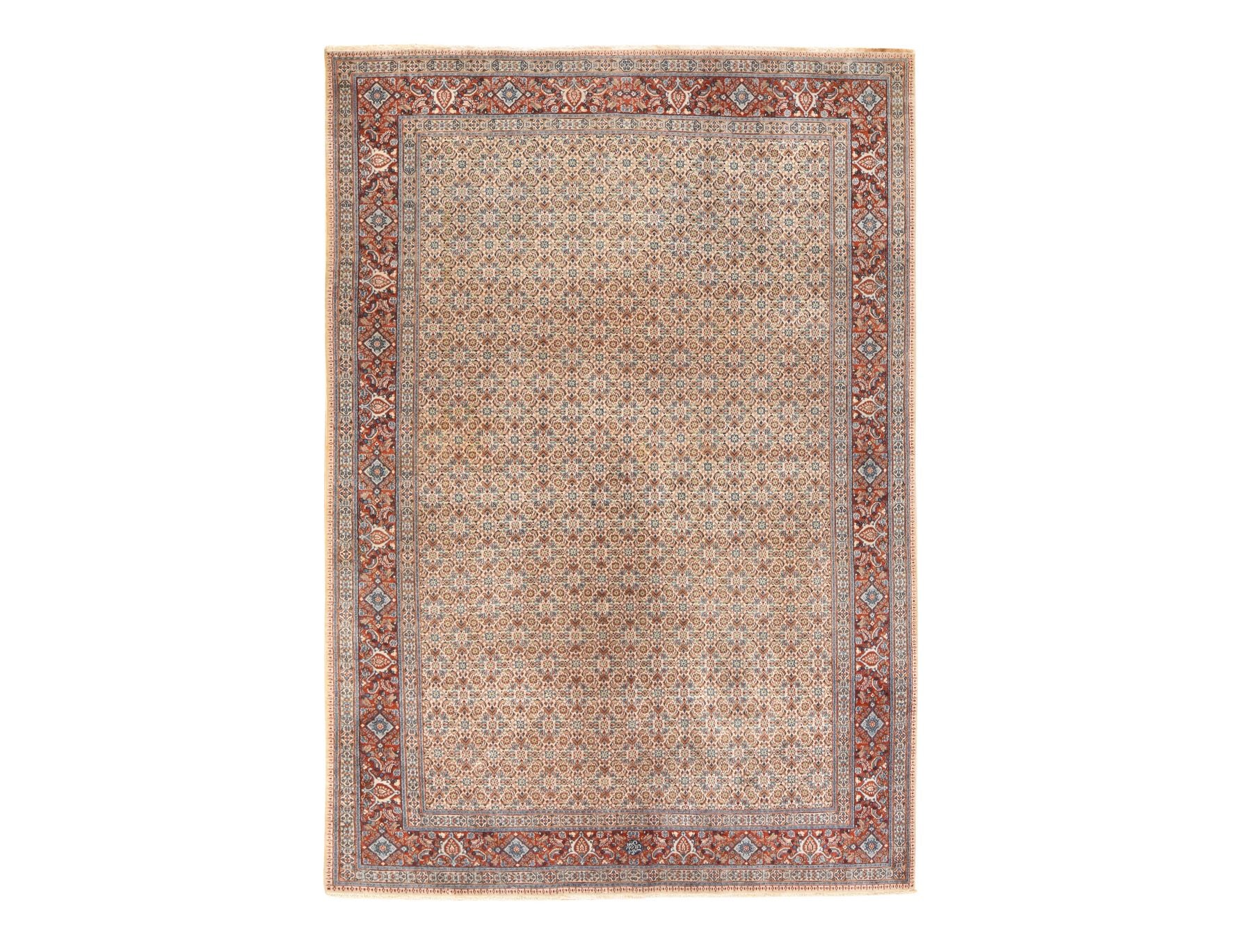 Tabriz Vintage hand-knotted wool rug in Ivory & Red, 6'7" x 9'10" — SKU O078529