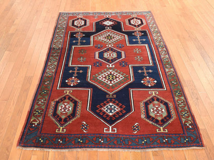 Kazak Antique hand-knotted wool rug in Red & Green, 4'9" x 7'1" — SKU O078531 (view 2)
