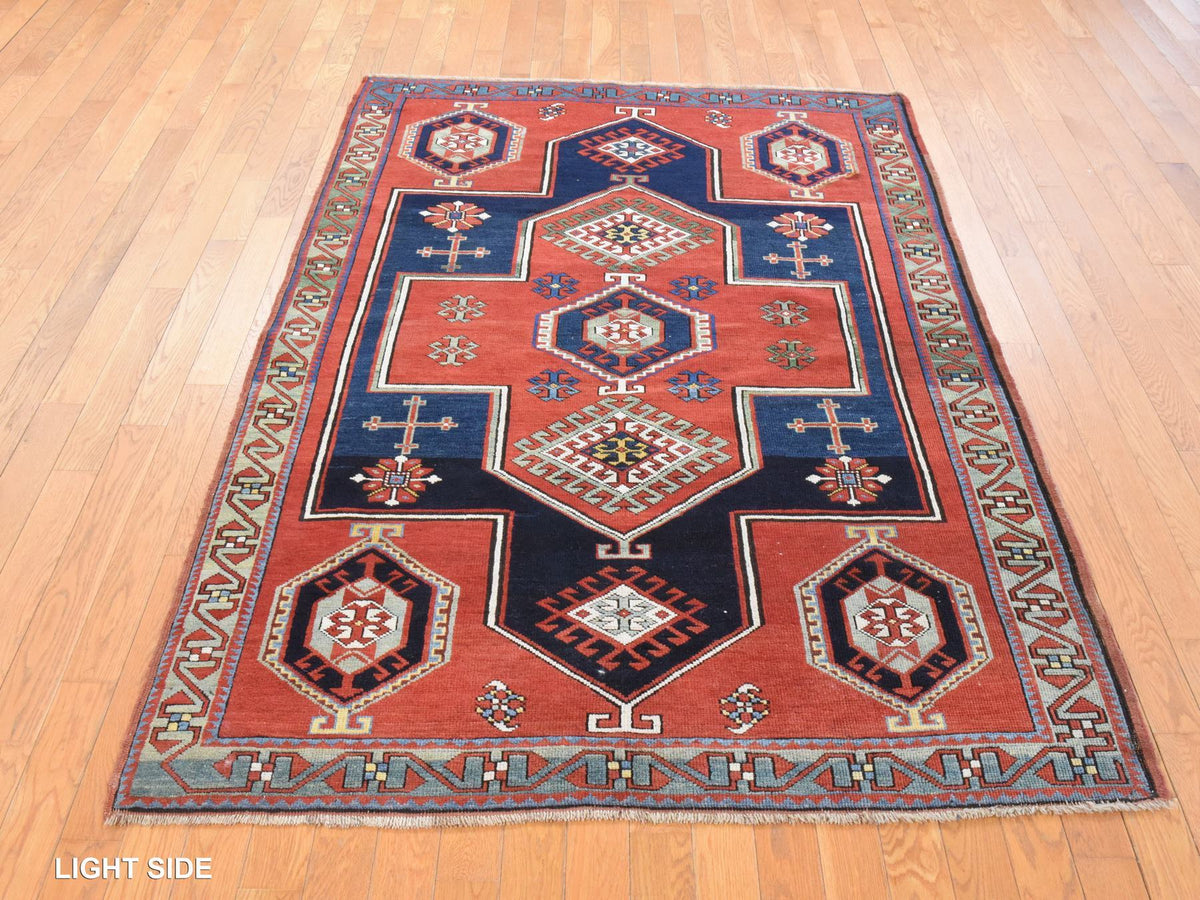 Kazak Antique hand-knotted wool rug in Red & Green, 4'9" x 7'1" — SKU O078531 (view 3)