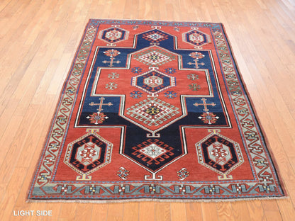 Kazak Antique hand-knotted wool rug in Red & Green, 4'9" x 7'1" — SKU O078531 (view 3)