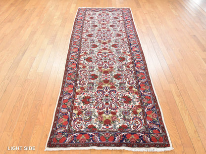 Persian hand-knotted wool runner in Ivory & Red, 3'4" x 9'4" — SKU O078532 (view 3)