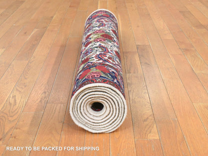 Ivory 3'4" x 9'4" Persian Hand knotted Wool Rug - Sku: O078532