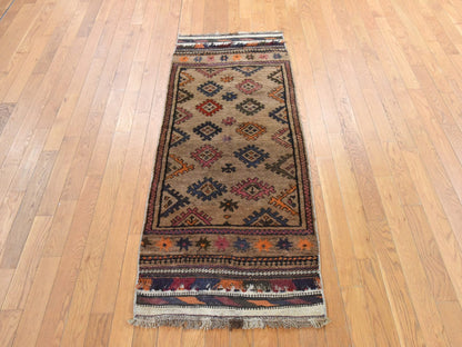 Brown 2'4" x 5'10" Tribal & Geometric Hand knotted Wool Rug - Sku: O078534
