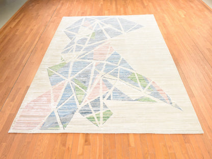 Ivory 9'0" x 12'0" Modern and Contemporary Hand knotted Wool/Silk Rug - Sku: O078537