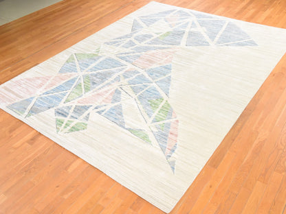Ivory 9'0" x 12'0" Modern and Contemporary Hand knotted Wool/Silk Rug - Sku: O078537