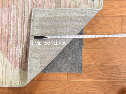 Ivory 9'0" x 12'0" Modern and Contemporary Hand knotted Wool/Silk Rug - Sku: O078537
