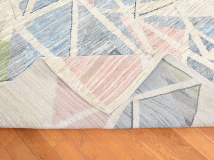 Ivory 9'0" x 12'0" Modern and Contemporary Hand knotted Wool/Silk Rug - Sku: O078537