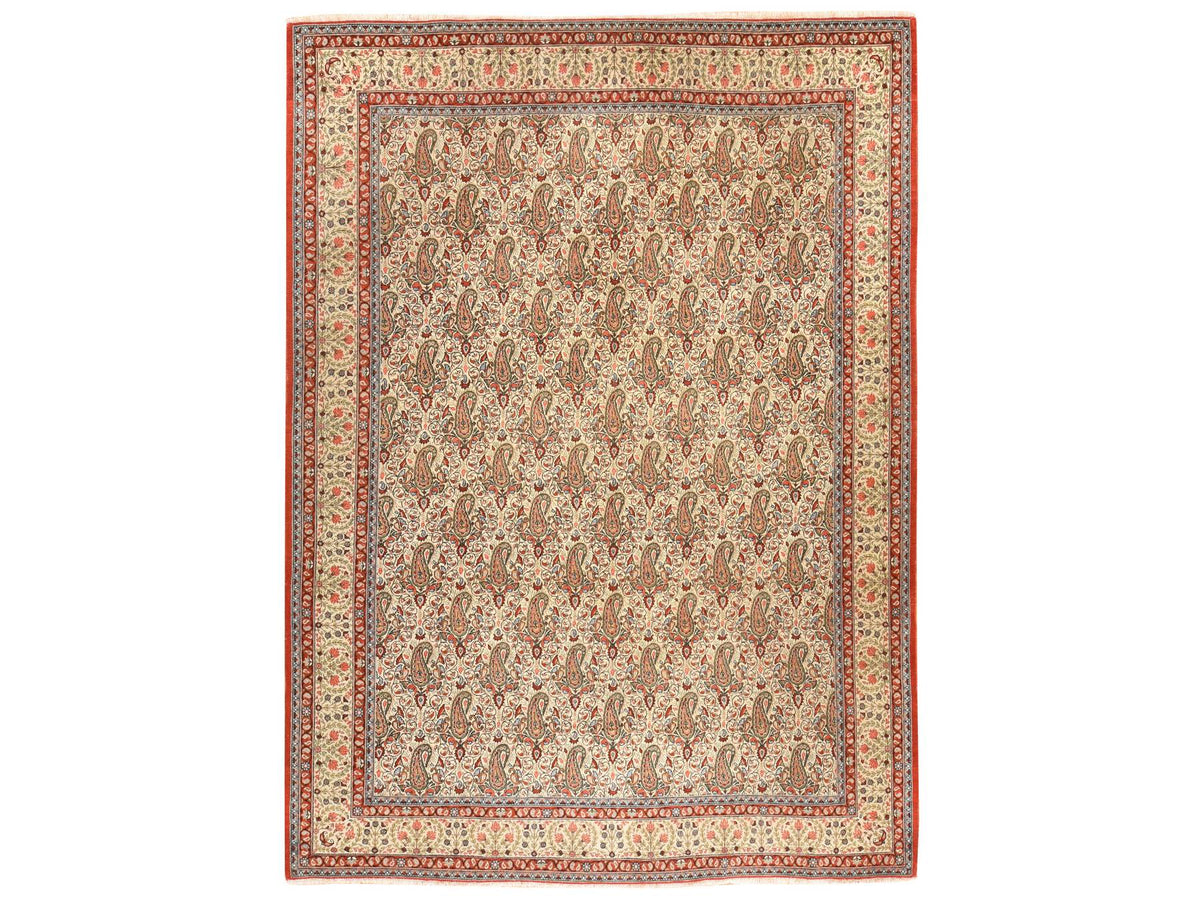 Boteh Persian hand-knotted wool rug in Ivory, 7'10" x 10'9" — SKU O078539