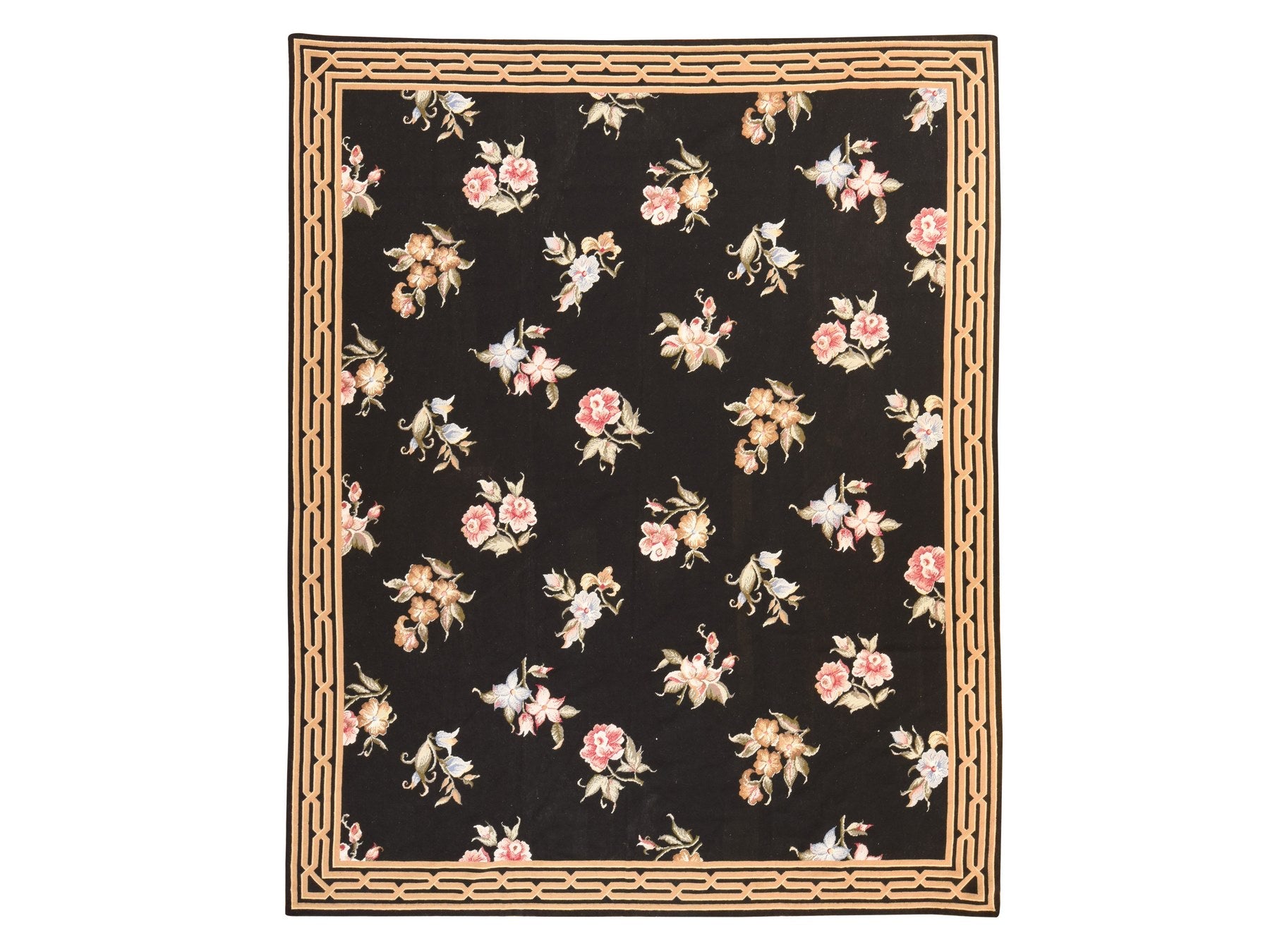 Black 7'8" x 9'5" Flat Weave Hand stitched Wool Rug - Sku: O078541