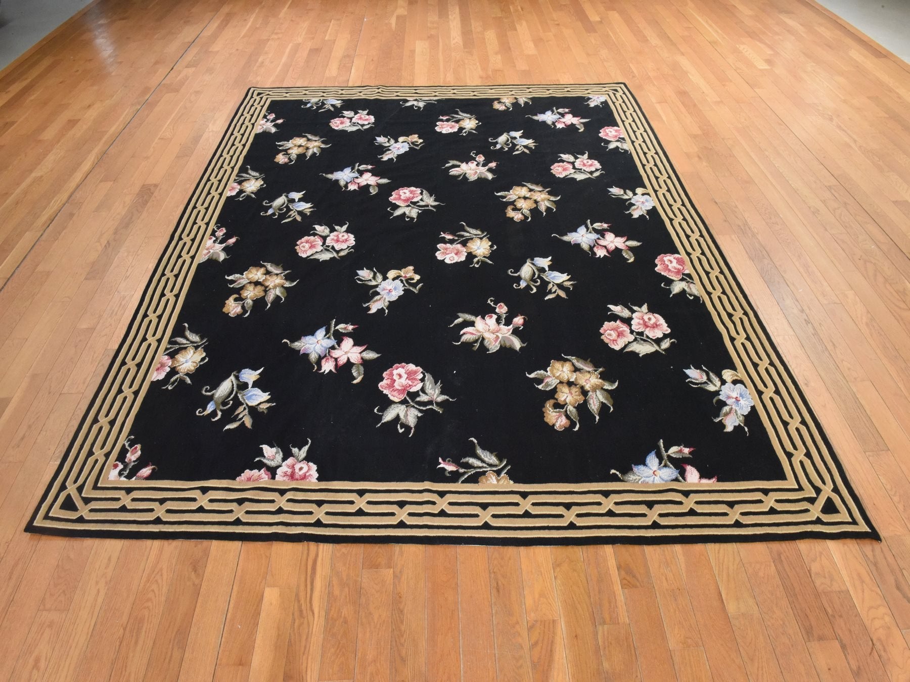 Black 7'8" x 9'5" Flat Weave Hand stitched Wool Rug - Sku: O078541