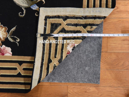 Black 7'8" x 9'5" Flat Weave Hand stitched Wool Rug - Sku: O078541