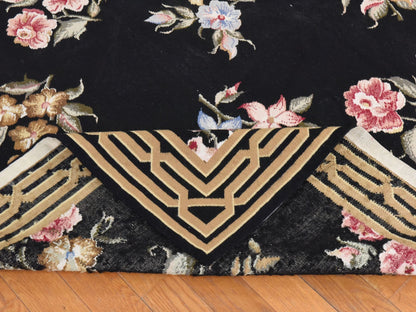 Black 7'8" x 9'5" Flat Weave Hand stitched Wool Rug - Sku: O078541